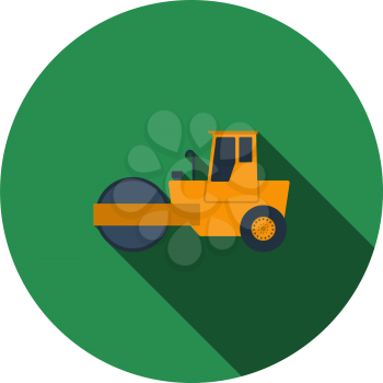 Icon Of Road Roller. Flat Circle Stencil Design With Long Shadow. Vector Illustration.