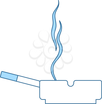 Cigarette In An Ashtray Icon. Thin Line With Blue Fill Design. Vector Illustration.
