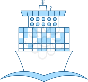 Container Ship Icon. Thin Line With Blue Fill Design. Vector Illustration.