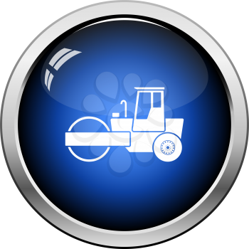 Icon Of Road Roller. Glossy Button Design. Vector Illustration.