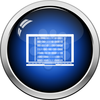 Laptop With Binary Code Icon. Glossy Button Design. Vector Illustration.