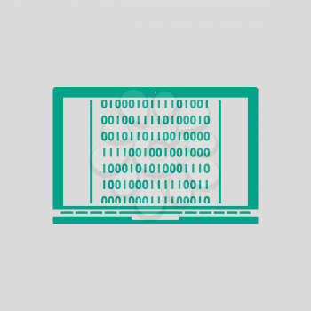 Laptop With Binary Code Icon. Green on Gray Background. Vector Illustration.