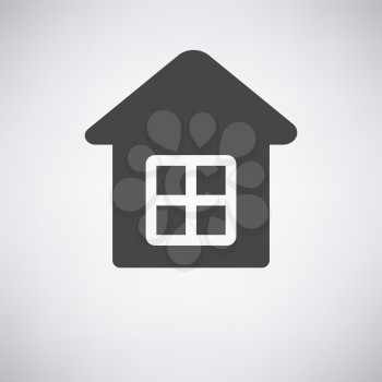 Home Icon. Dark Gray on Gray Background With Round Shadow. Vector Illustration.