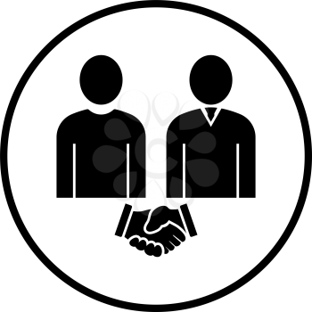 Two Man Making Deal Icon. Thin Circle Stencil Design. Vector Illustration.