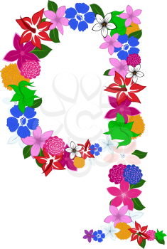Floral Alphabet Letter. Colorfull on White Design. Vector illustration.