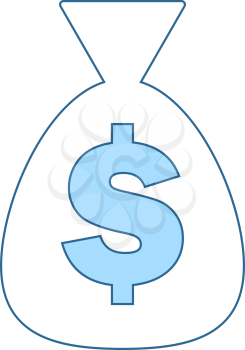 Money Bag Icon. Thin Line With Blue Fill Design. Vector Illustration.