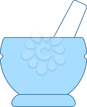 Mortar And Pestel Icon. Thin Line With Blue Fill Design. Vector Illustration.