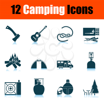 Camping Icon Set. Shadow Reflection Design. Vector Illustration.