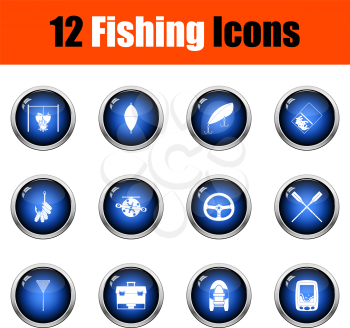 Fishing Icon Set. Glossy Button Design. Vector Illustration.