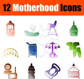 Motherhood Icon Set. Flat Color Ladder Design. Vector Illustration.