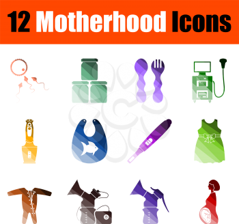 Motherhood Icon Set. Flat Color Ladder Design. Vector Illustration.