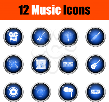 Music Icon Set. Glossy Button Design. Vector Illustration.
