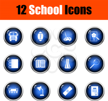 School Icon Set. Glossy Button Design. Vector Illustration.