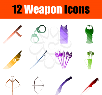 Weapon Icon Set. Flat Color Ladder Design. Vector Illustration.