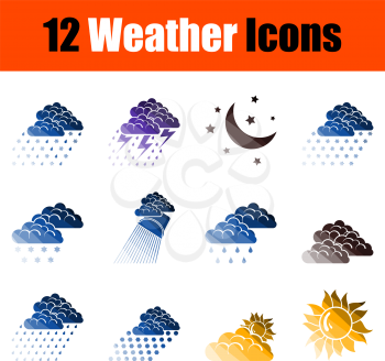 Weather Icon Set. Flat Color Ladder Design. Vector Illustration.