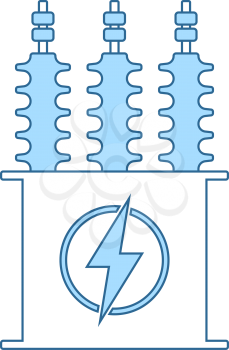 Electric Transformer Icon. Thin Line With Blue Fill Design. Vector Illustration.