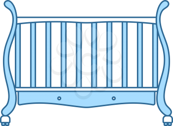 Crib With Canopy Icon. Thin Line With Blue Fill Design. Vector Illustration.