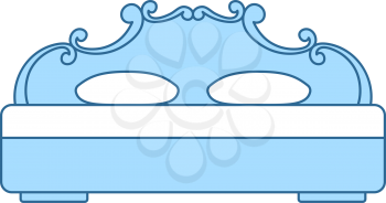 King-size Bed Icon. Thin Line With Blue Fill Design. Vector Illustration.