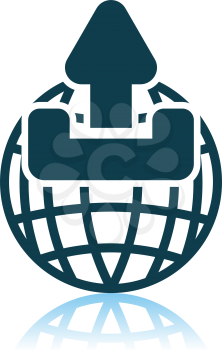 Globe With Upload Symbol Icon. Shadow Reflection Design. Vector Illustration.