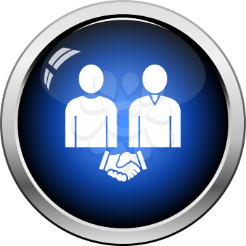 Two Man Making Deal Icon. Glossy Button Design. Vector Illustration.