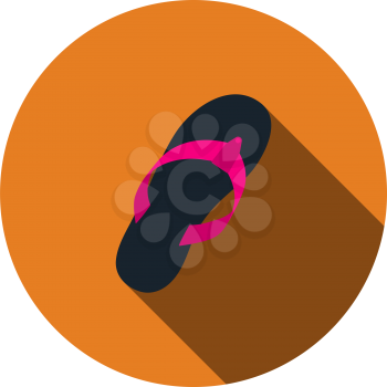 Flip Flop Icon. Flat Circle Stencil Design With Long Shadow. Vector Illustration.