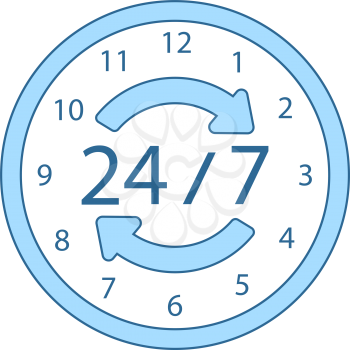 24 Hour Icon. Thin Line With Blue Fill Design. Vector Illustration.