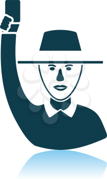 Cricket Umpire With Hand Holding Card Icon. Shadow Reflection Design. Vector Illustration.