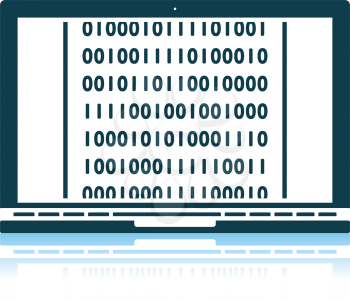 Laptop With Binary Code Icon. Shadow Reflection Design. Vector Illustration.