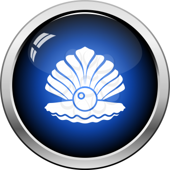 Open Seashell Icon. Glossy Button Design. Vector Illustration.
