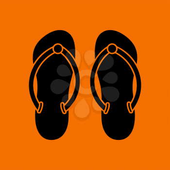 Spa Slippers Icon. Black on Orange Background. Vector Illustration.
