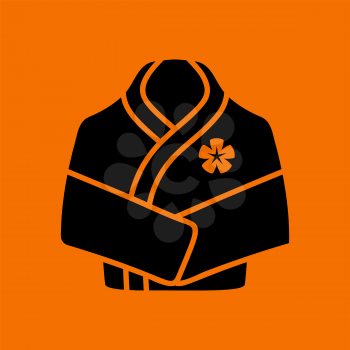Spa Bathrobe Icon. Black on Orange Background. Vector Illustration.