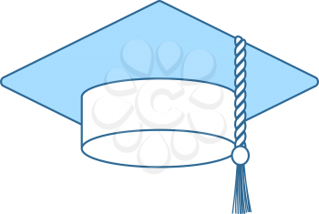 Graduation Cap Icon. Thin Line With Blue Fill Design. Vector Illustration.