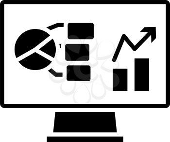 Monitor With Analytics Diagram Icon. Black Stencil Design. Vector Illustration.