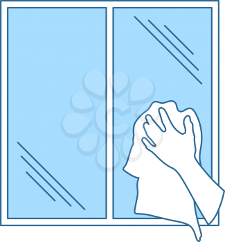 Hand Wiping Window Icon. Thin Line With Blue Fill Design. Vector Illustration.