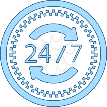 24 Hour Taxi Service Icon. Thin Line With Blue Fill Design. Vector Illustration.