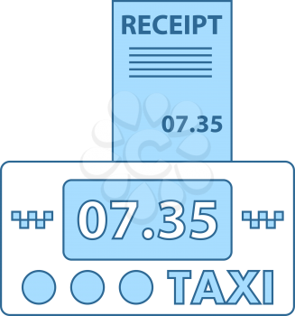 Taxi Meter With Receipt Icon. Thin Line With Blue Fill Design. Vector Illustration.