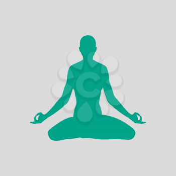 Lotus Pose Icon. Green on Gray Background. Vector Illustration.