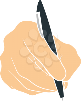 Hand With Pen Icon. Flat Color Design. Vector Illustration.
