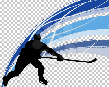 Hockey player silhouette with line background. Vector illustration.