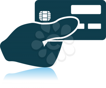 Hand Holding Credit Card Icon. Shadow Reflection Design. Vector Illustration.