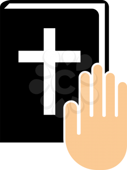 Hand On Bible Icon. Flat Color Design. Vector Illustration.