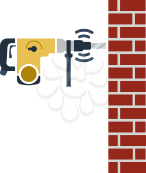 Icon Of Perforator Drilling Wall. Flat Color Design. Vector Illustration.