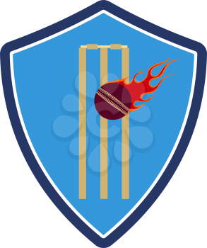Cricket Shield Emblem Icon. Flat Color Design. Vector Illustration.