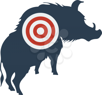 Icon Of Boar Silhouette With Target. Flat Color Design. Vector Illustration.