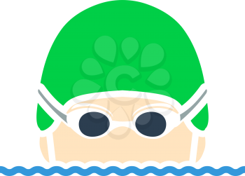 Icon Of Swimming Man Head With Goggles And Cap. Flat Color Design. Vector Illustration.