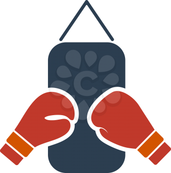 Icon Of Boxing Pear And Gloves. Flat Color Design. Vector Illustration.