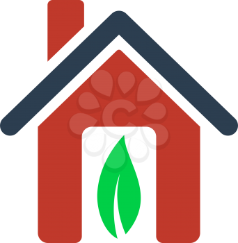 Ecological Home With Leaf Icon. Flat Color Design. Vector Illustration.