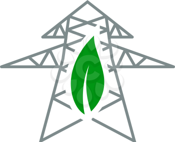 Electric Tower With Leaf Icon. Flat Color Design. Vector Illustration.