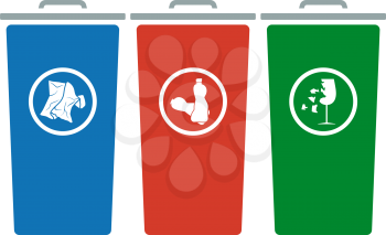 Garbage Containers With Separated Trash Icon. Flat Color Design. Vector Illustration.