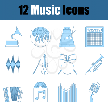 Music Icon Set. Thin Line With Blue Fill Design. Vector Illustration.